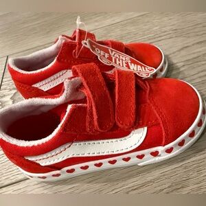 Vans Kids Red Sneakers with Heart Design
